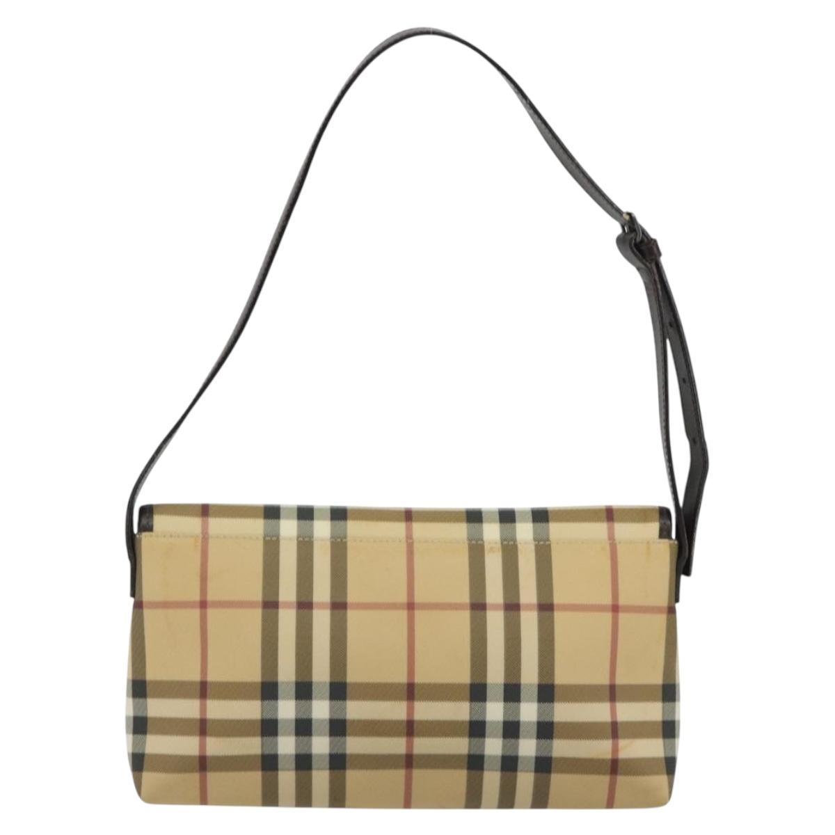 BURBERRY Nova Check Shoulder Bag PVC Beige Auth 188612A