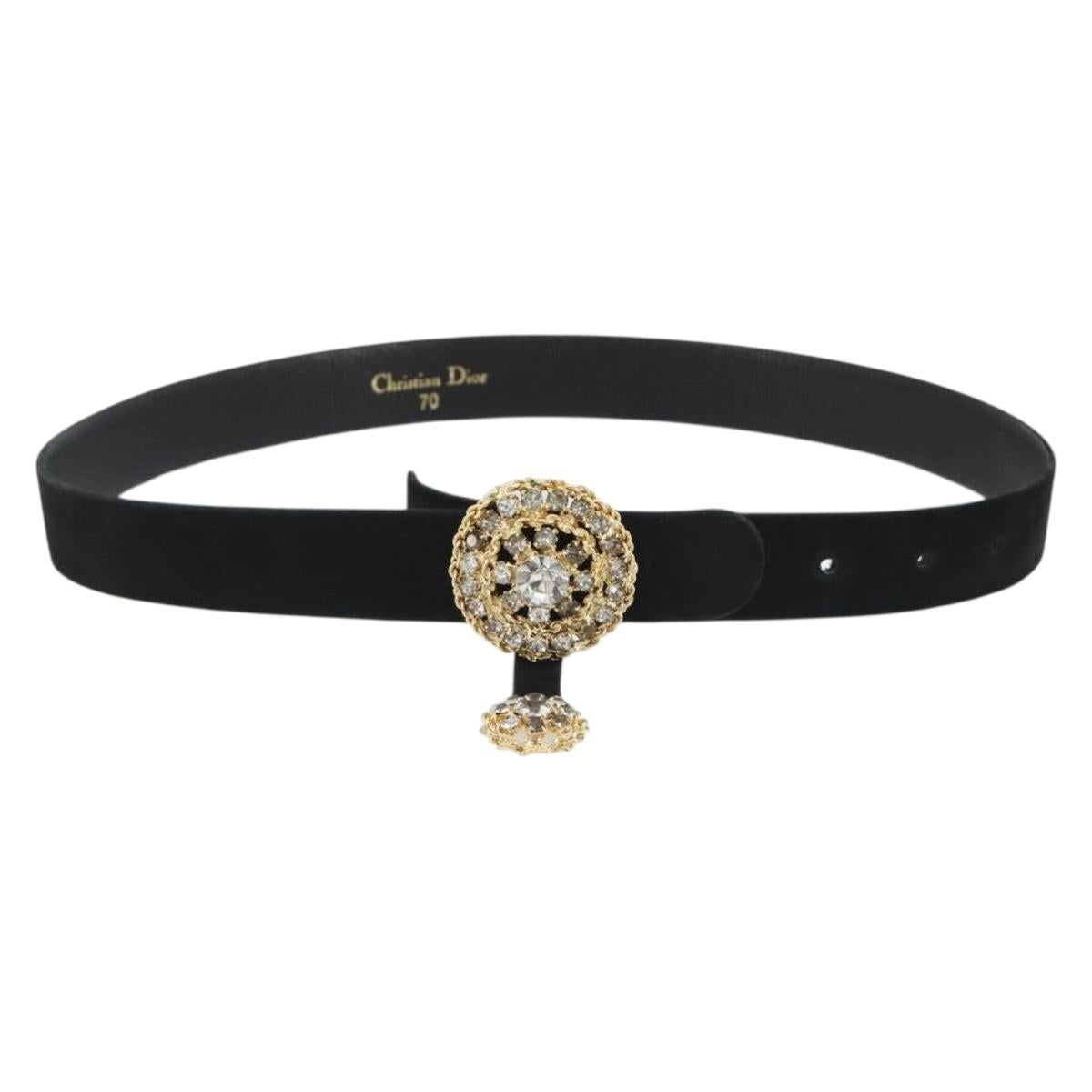 Christian Dior Belt Suede Leather 32.3"" Black Gold Auth 188621