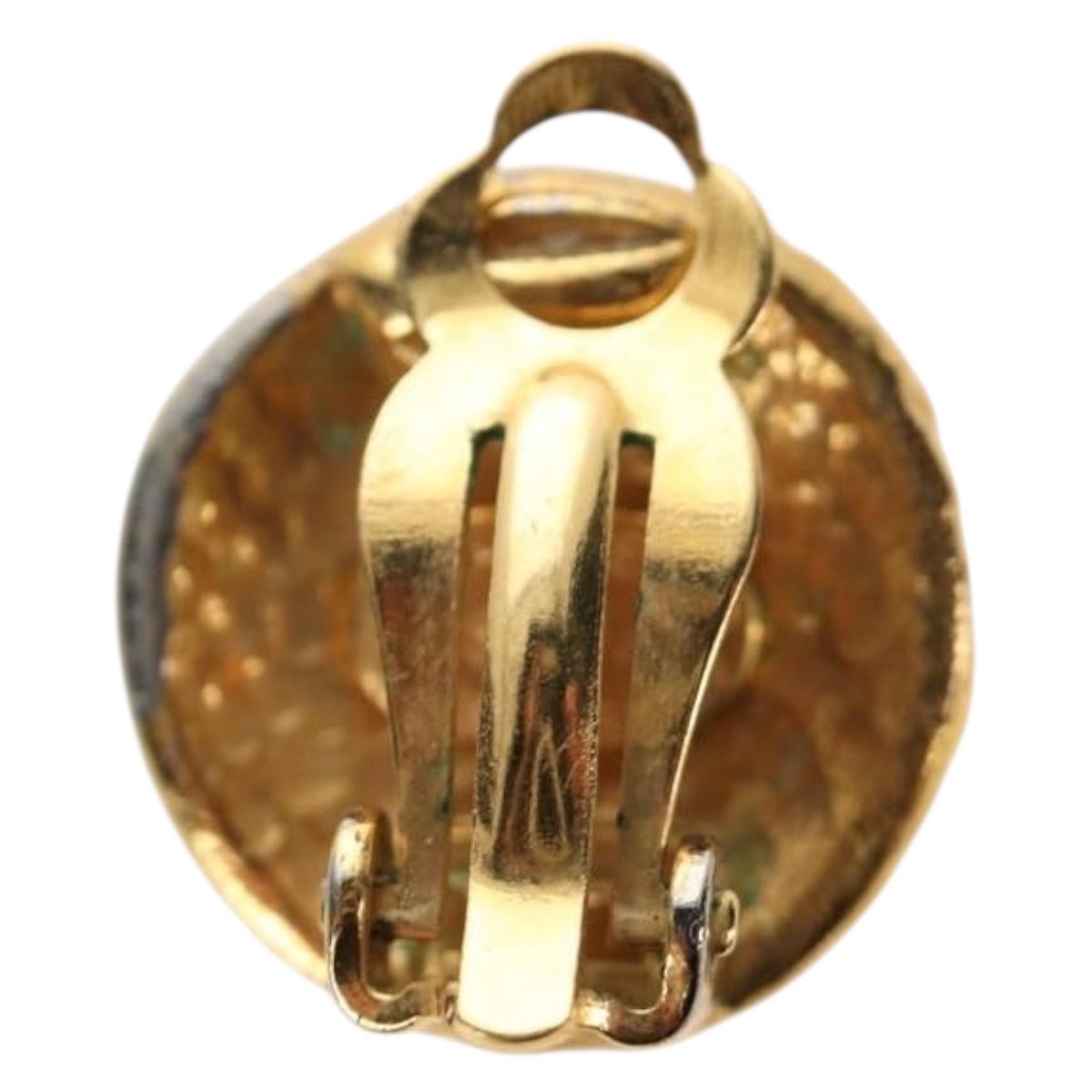 CHANEL COCO Mark Earring Metal Gold Tone CC Auth 188624M