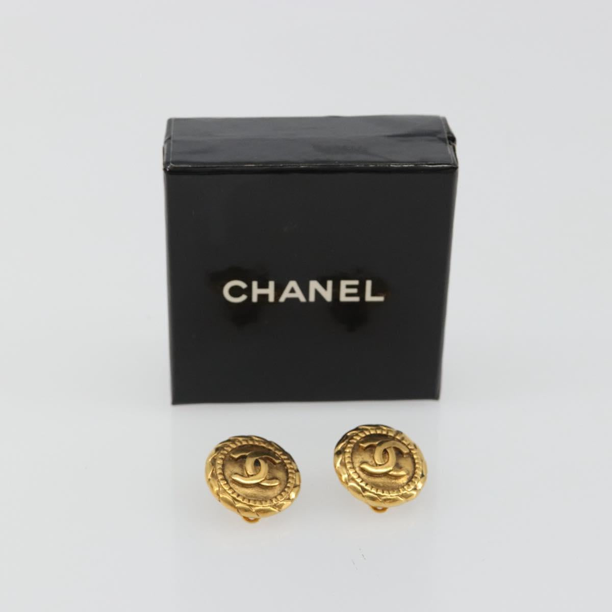 CHANEL COCO Mark Earring Metal Gold Tone CC Auth 188625M