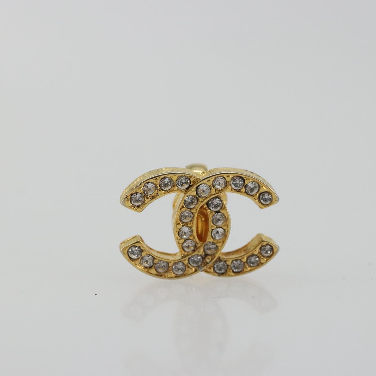 CHANEL COCO Mark Rhinestone Earring metal Gold Tone CC Auth 188626
