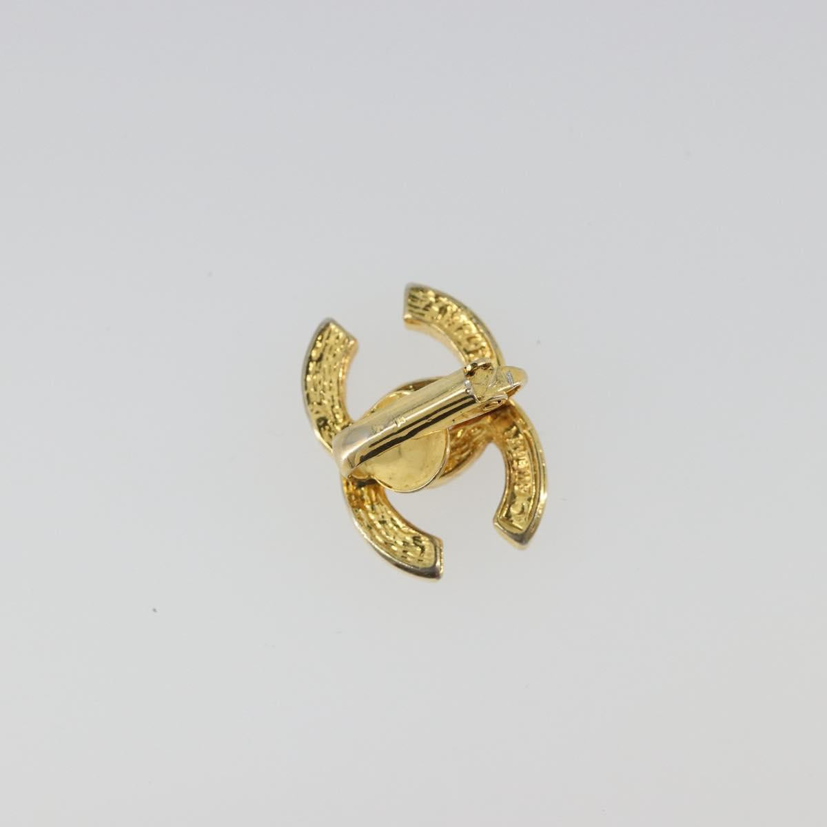 CHANEL COCO Mark Rhinestone Earring metal Gold Tone CC Auth 188626