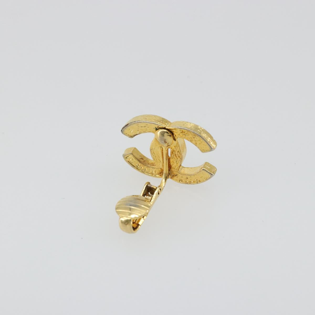 CHANEL COCO Mark Rhinestone Earring metal Gold Tone CC Auth 188626