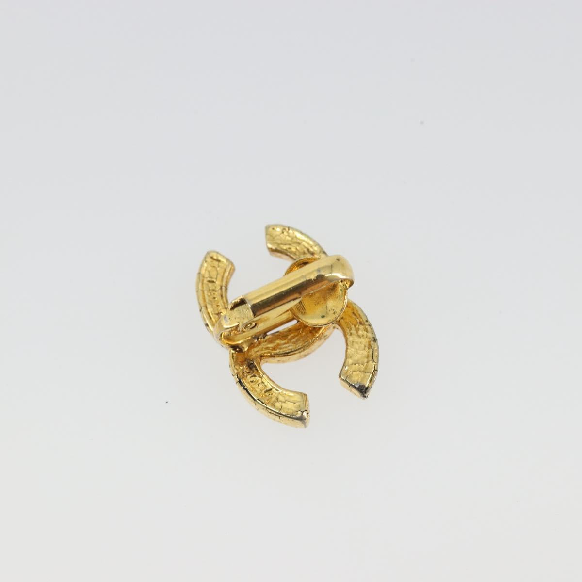 CHANEL COCO Mark Rhinestone Earring metal Gold Tone CC Auth 188626