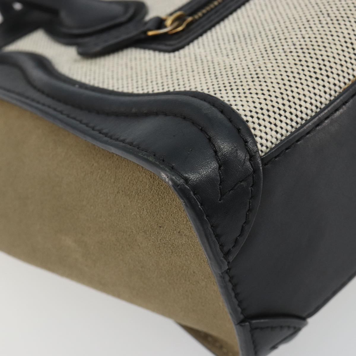CELINE Luggage Nano Shopper Hand Bag Canvas Leather 2way Gray Gold Auth 188633A