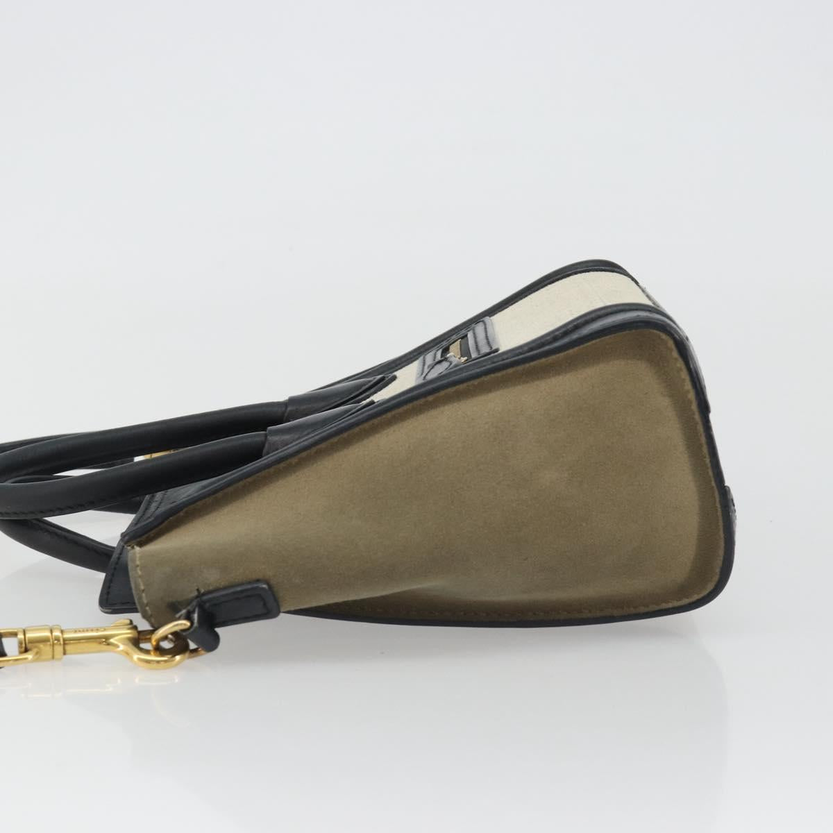 CELINE Luggage Nano Shopper Hand Bag Canvas Leather 2way Gray Gold Auth 188633A