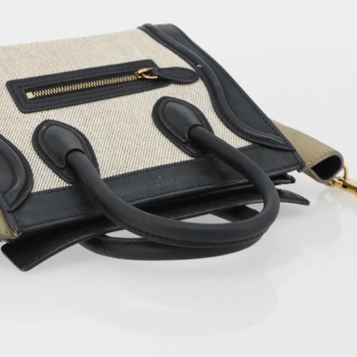 CELINE Luggage Nano Shopper Hand Bag Canvas Leather 2way Gray Gold Auth 188633A