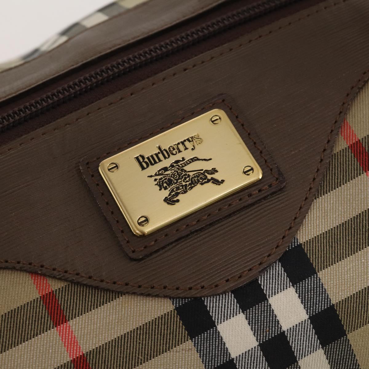 Burberrys Nova Check Boston Bag Canvas Beige Gold Auth 188634