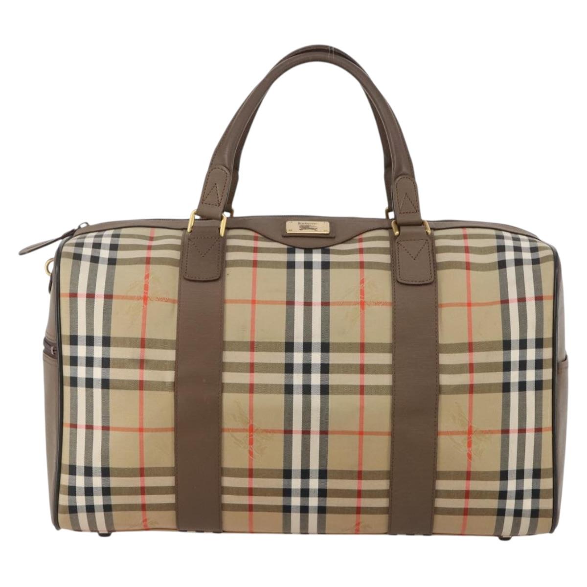 Burberrys Nova Check Boston Bag Canvas Beige Gold Auth 188634