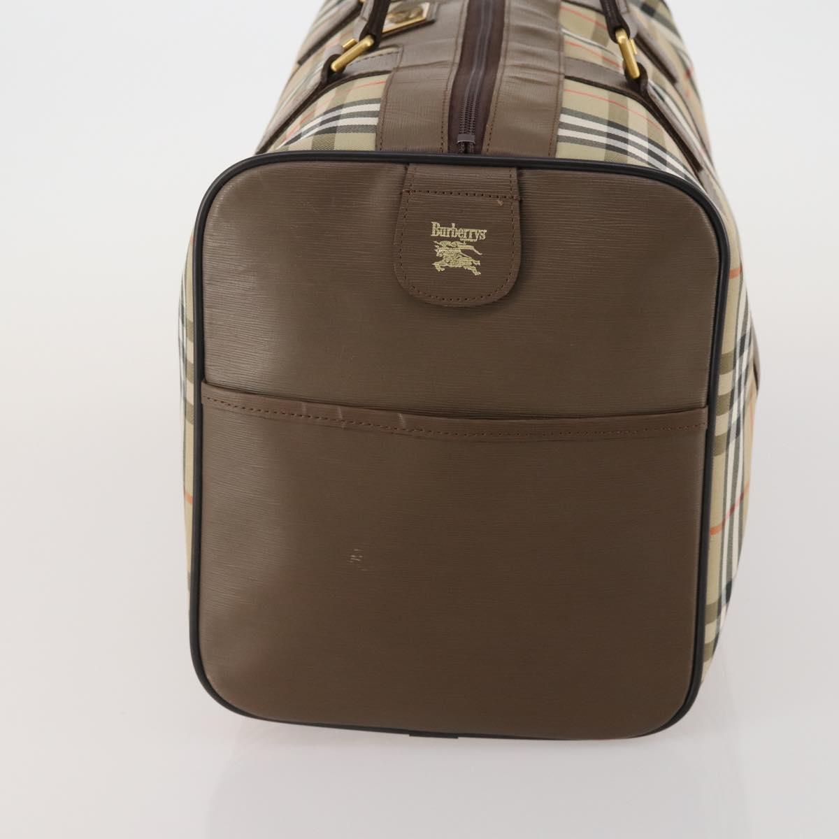 Burberrys Nova Check Boston Bag Canvas Beige Gold Auth 188634