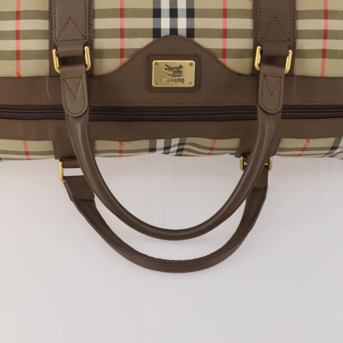 Burberrys Nova Check Boston Bag Canvas Beige Gold Auth 188634