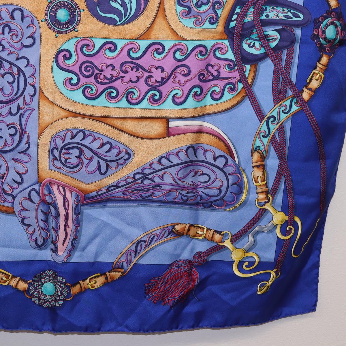 HERMES Carre 90 Scarf Silk ""H d ORIGNY"" Blue Auth 188636M