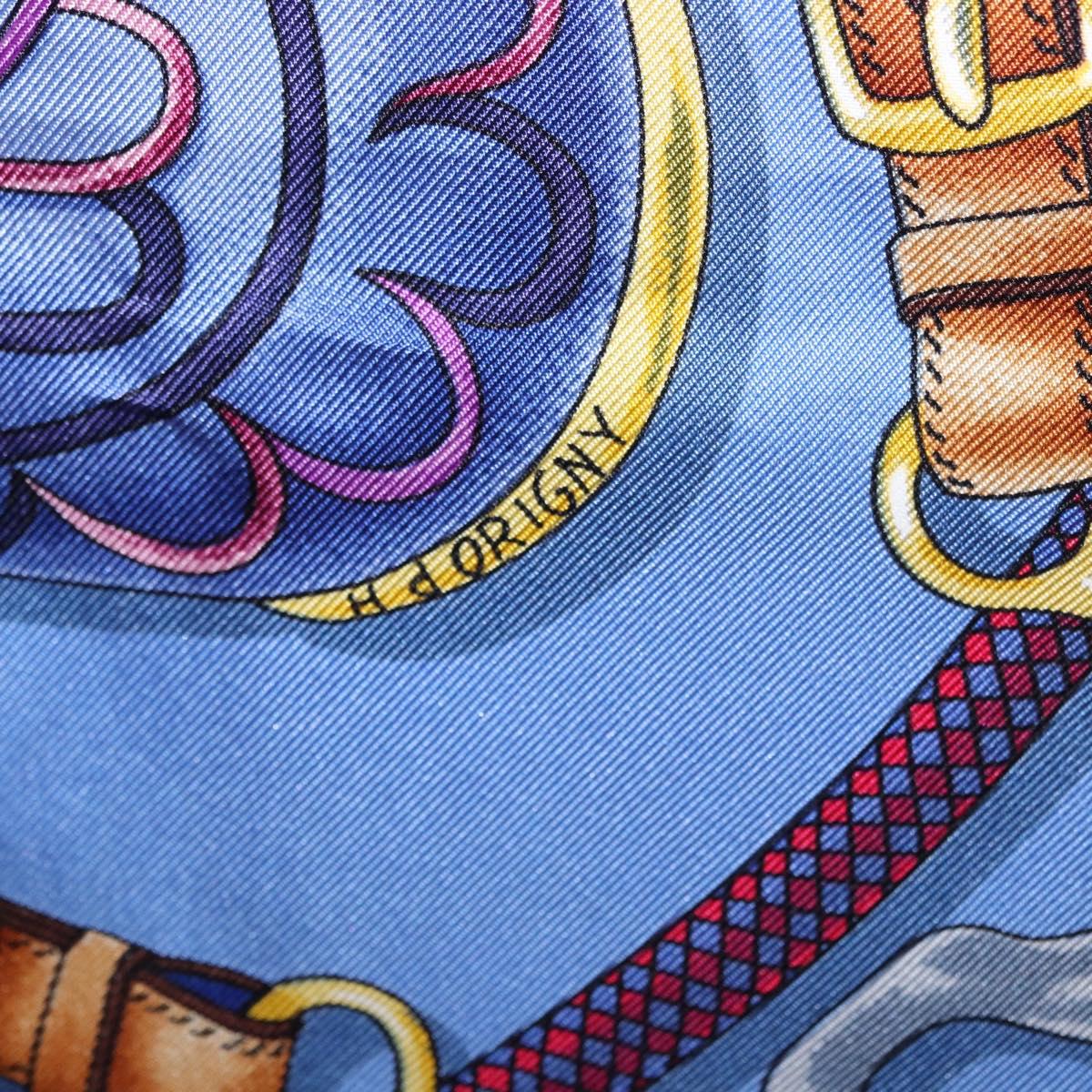HERMES Carre 90 Scarf Silk ""H d ORIGNY"" Blue Auth 188636M