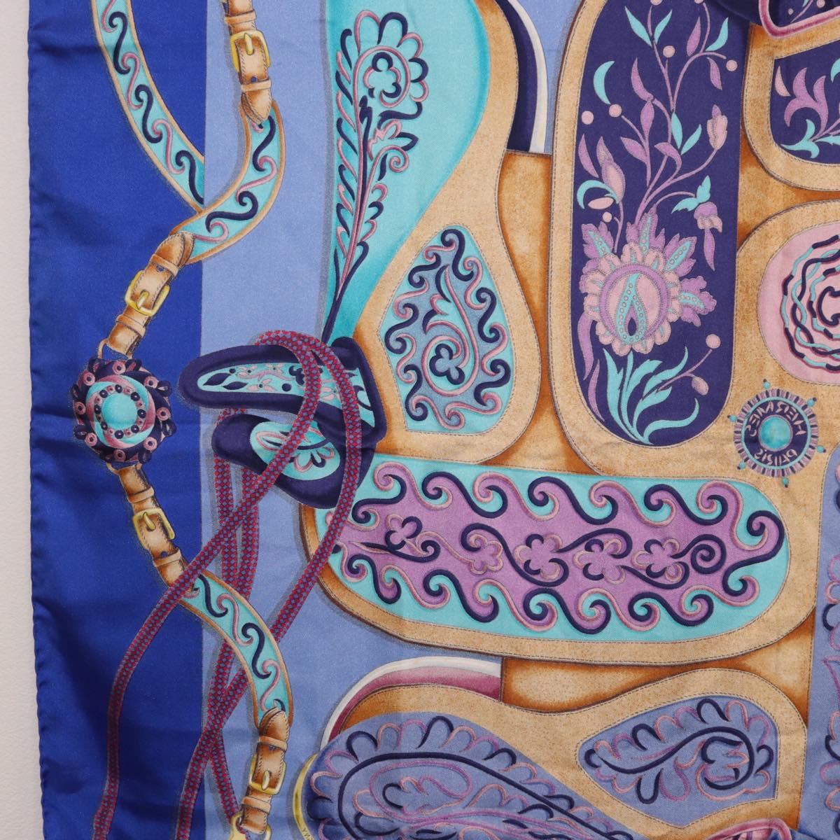 HERMES Carre 90 Scarf Silk ""H d ORIGNY"" Blue Auth 188636M