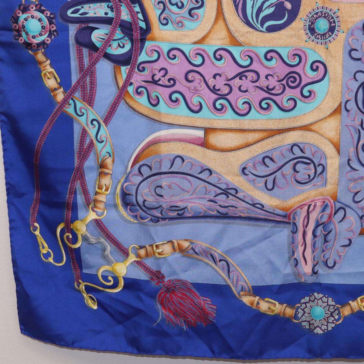 HERMES Carre 90 Scarf Silk ""H d ORIGNY"" Blue Auth 188636M