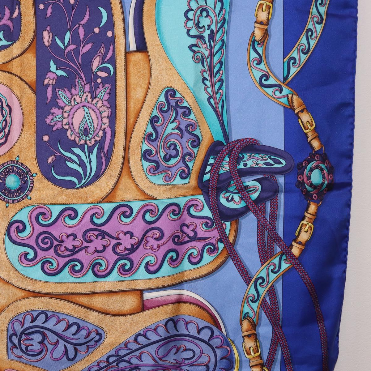 HERMES Carre 90 Scarf Silk ""H d ORIGNY"" Blue Auth 188636M