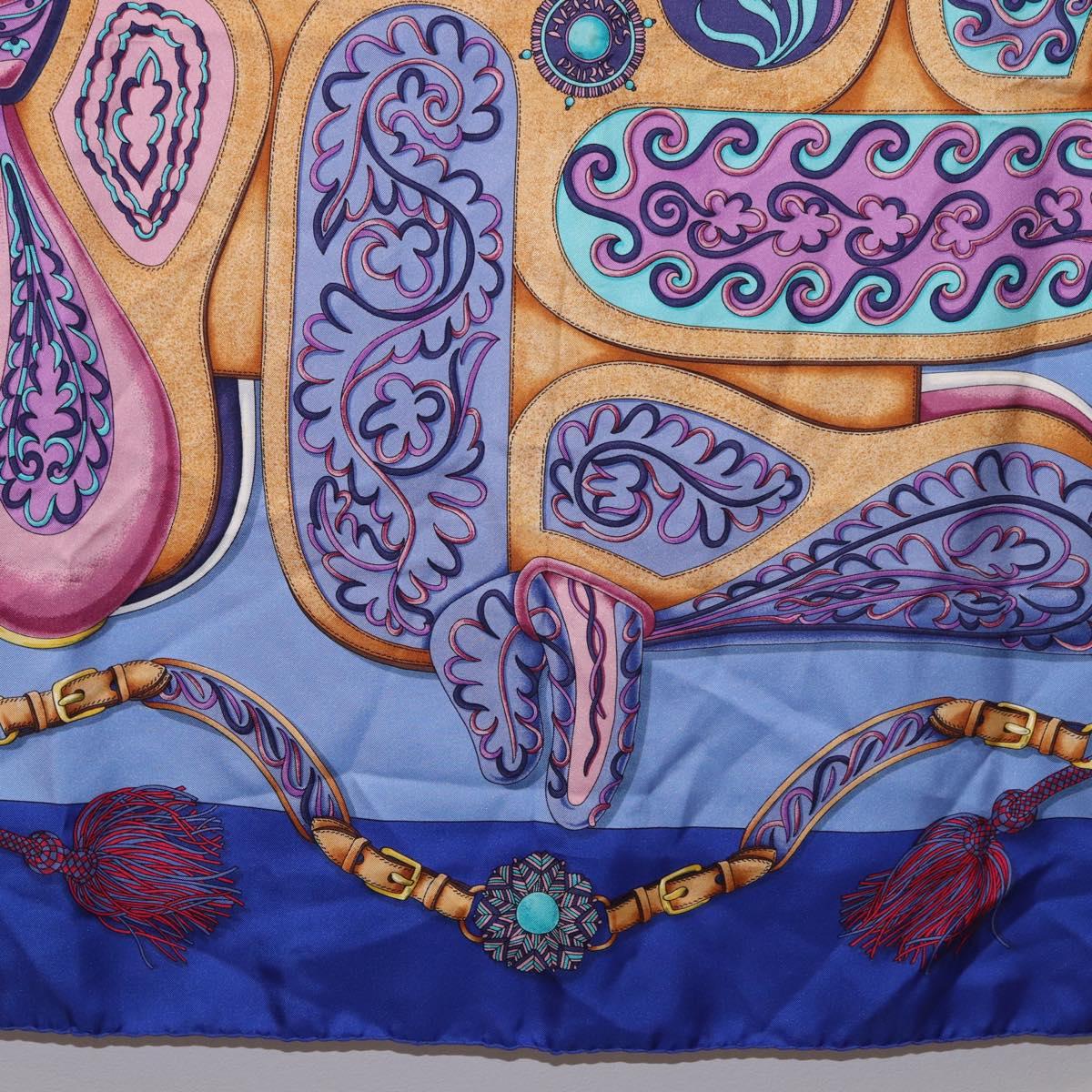 HERMES Carre 90 Scarf Silk ""H d ORIGNY"" Blue Auth 188636M