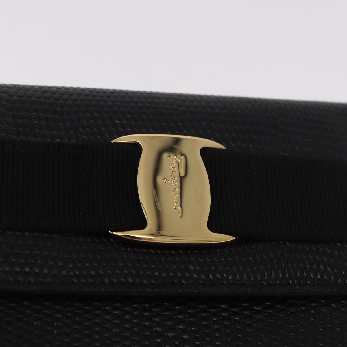 Salvatore Ferragamo Vala Long Wallet Leather Black Gold Auth 188659A