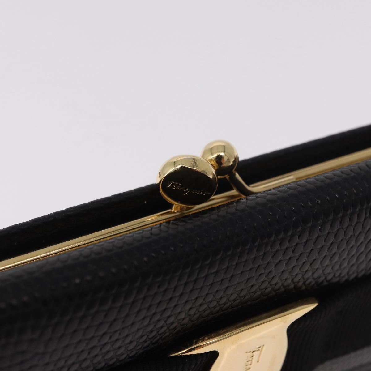 Salvatore Ferragamo Vala Long Wallet Leather Black Gold Auth 188659A