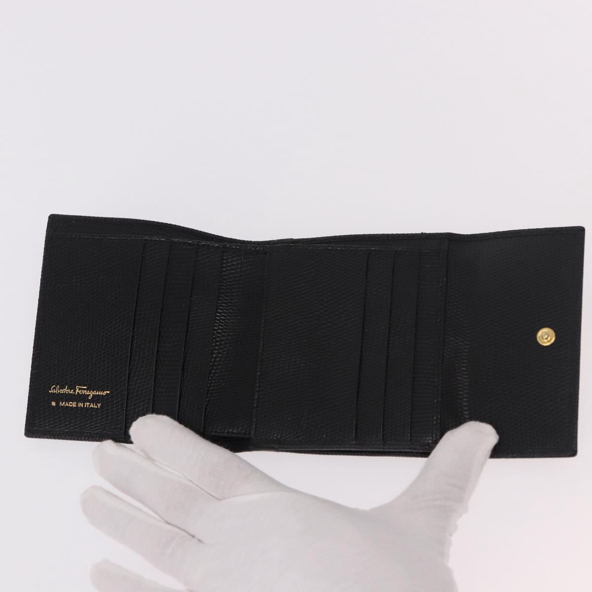 Salvatore Ferragamo Vala Long Wallet Leather Black Gold Auth 188659A