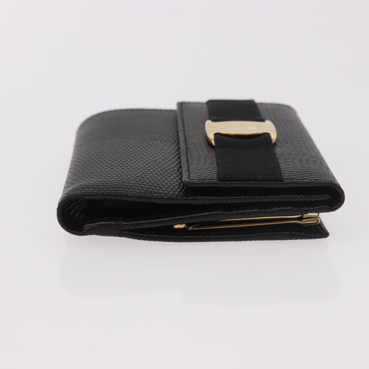 Salvatore Ferragamo Vala Long Wallet Leather Black Gold Auth 188659A