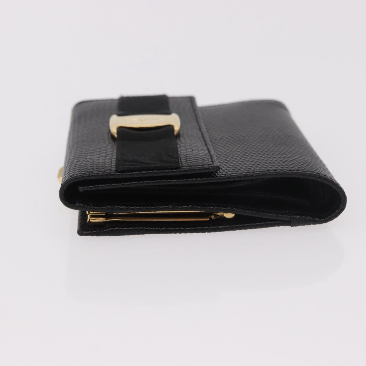 Salvatore Ferragamo Vala Long Wallet Leather Black Gold Auth 188659A