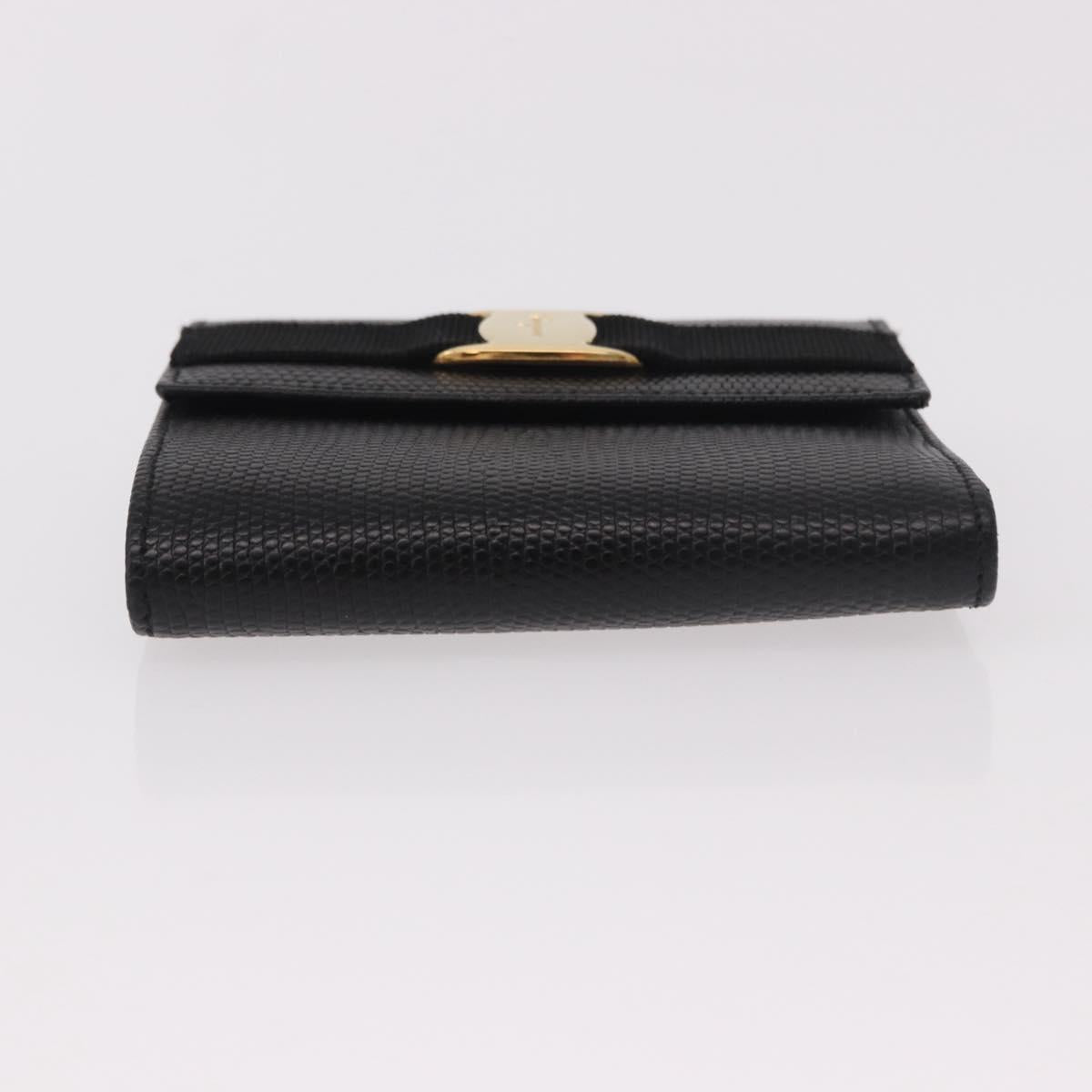 Salvatore Ferragamo Vala Long Wallet Leather Black Gold Auth 188659A