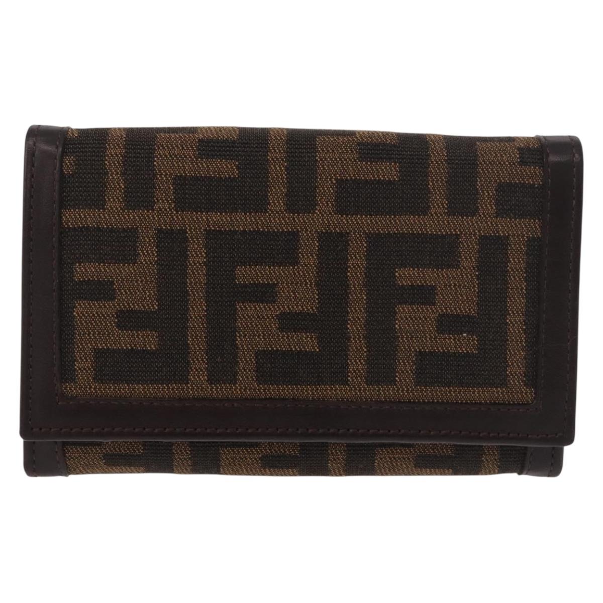 FENDI Zucca Canvas Long Wallet Black Brown Auth 188660A