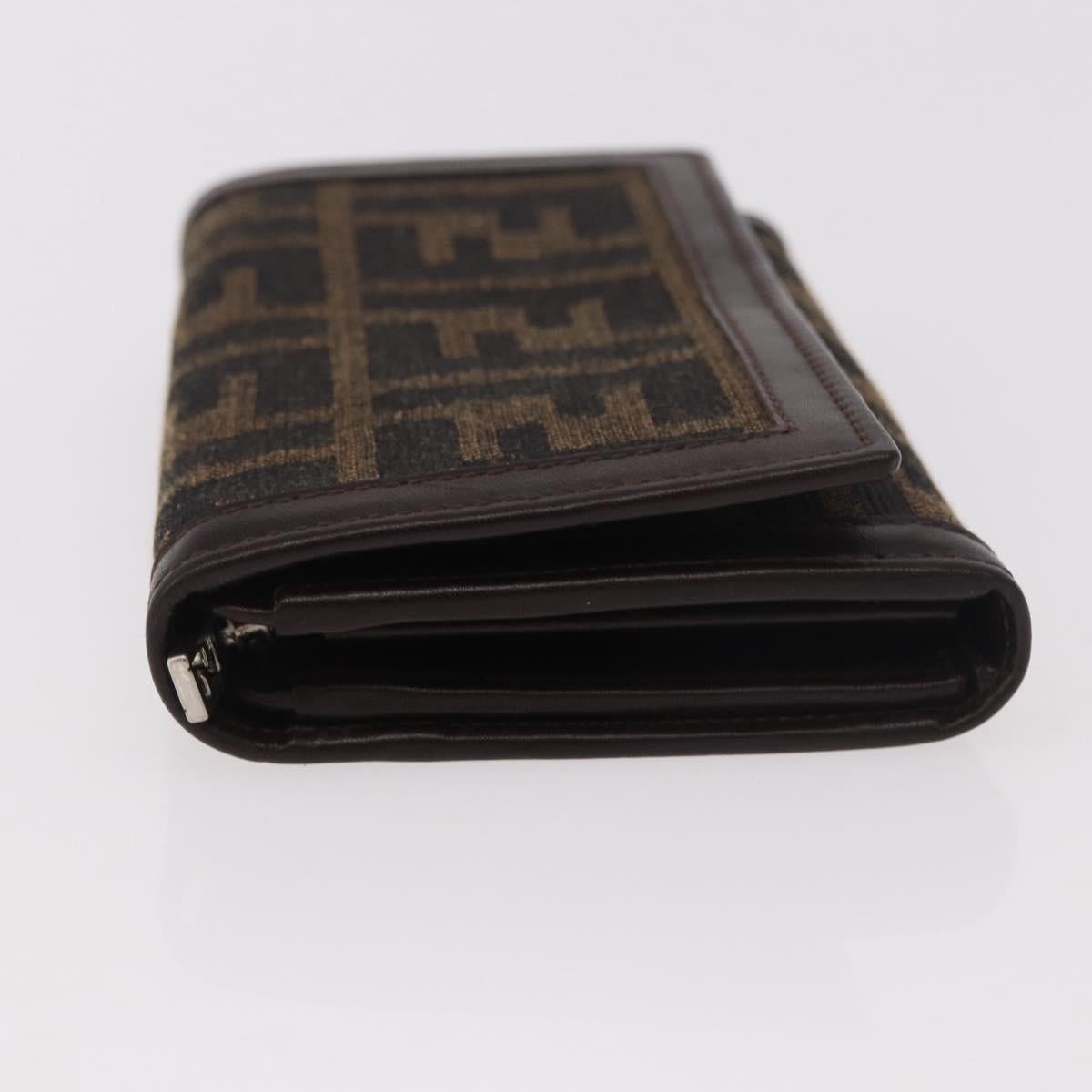 FENDI Zucca Canvas Long Wallet Black Brown Auth 188660A