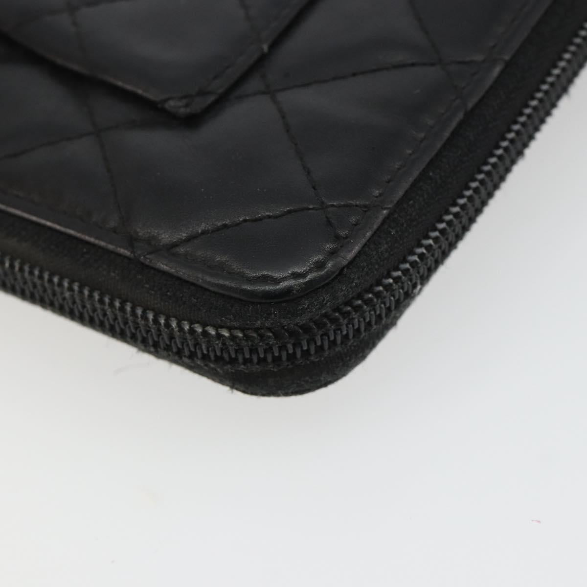 CHANEL Matelasse Cambon Line Long Wallet Leather Black Silver CC Auth 188663
