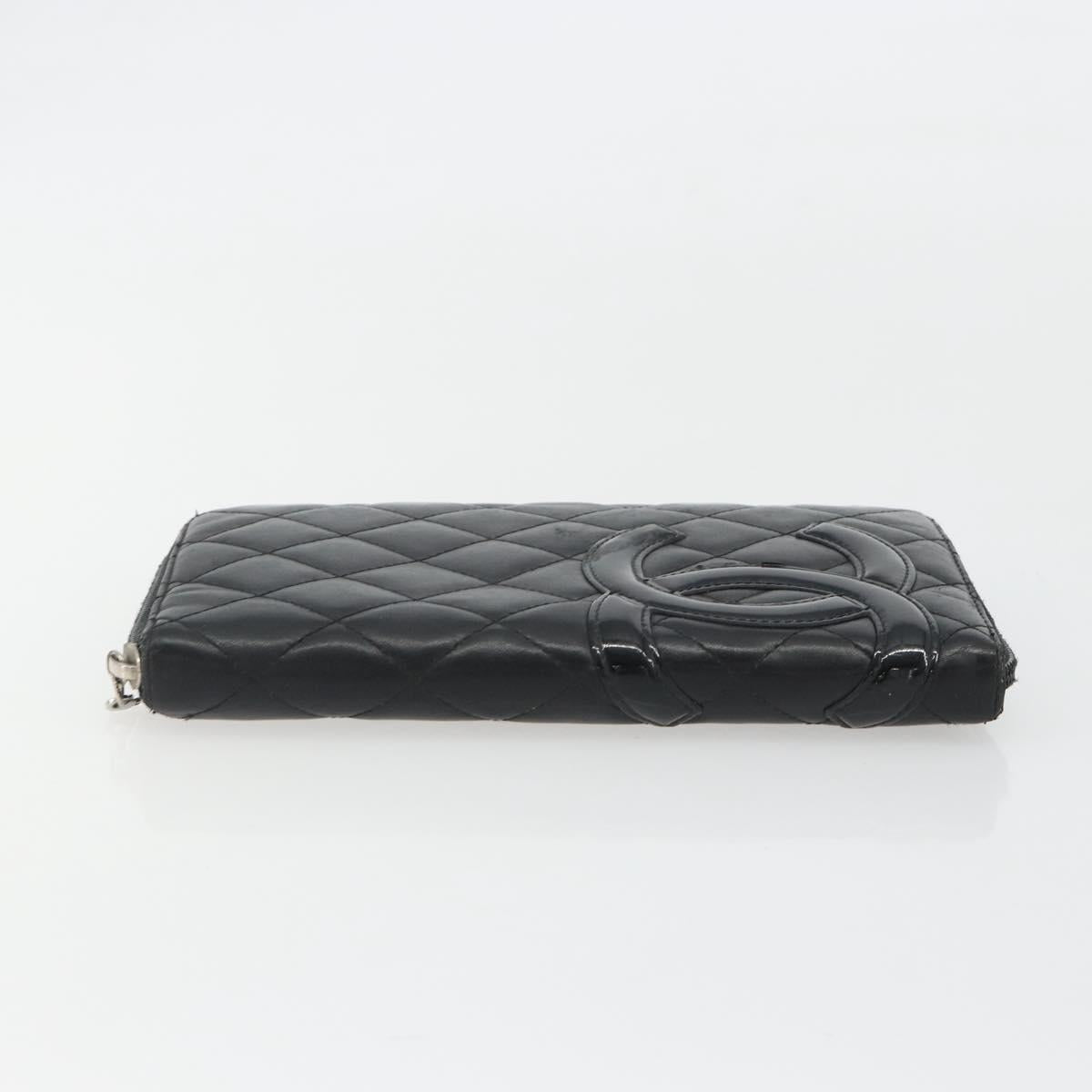 CHANEL Matelasse Cambon Line Long Wallet Leather Black Silver CC Auth 188663
