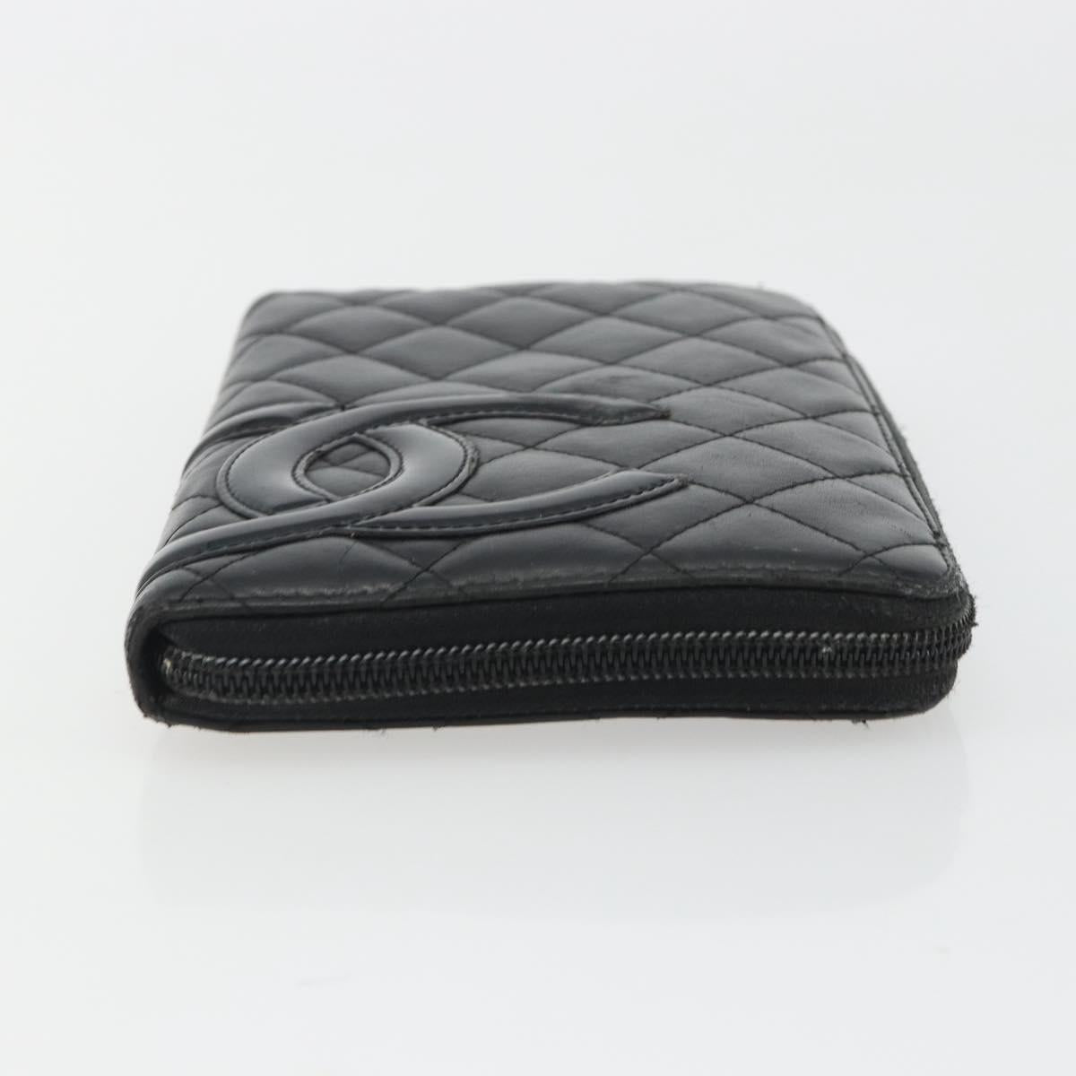 CHANEL Matelasse Cambon Line Long Wallet Leather Black Silver CC Auth 188663