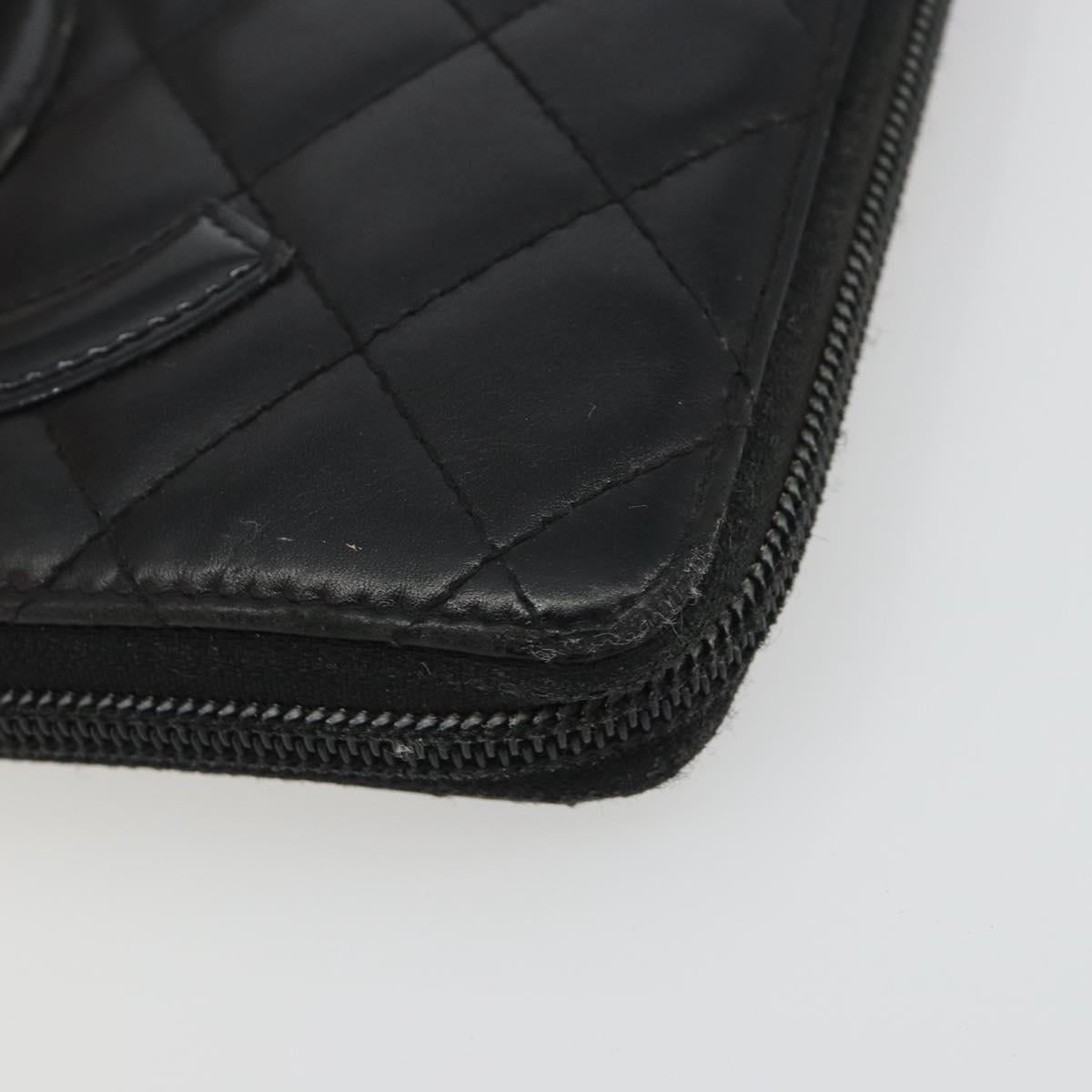 CHANEL Matelasse Cambon Line Long Wallet Leather Black Silver CC Auth 188663