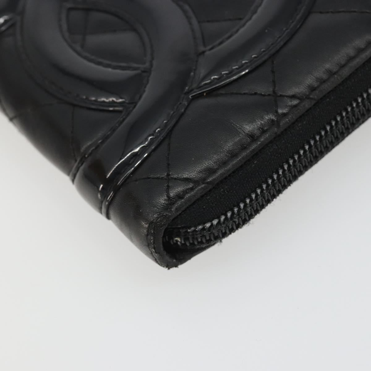 CHANEL Matelasse Cambon Line Long Wallet Leather Black Silver CC Auth 188663