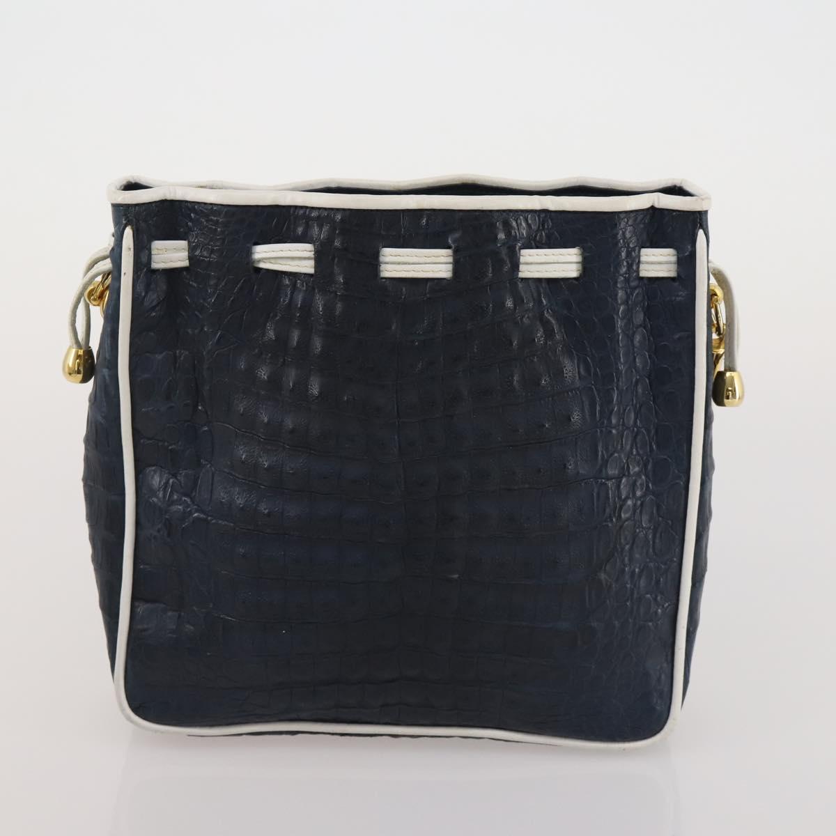GUCCI Shoulder Bag Leather 4 Set Navy Beige white Auth 188689