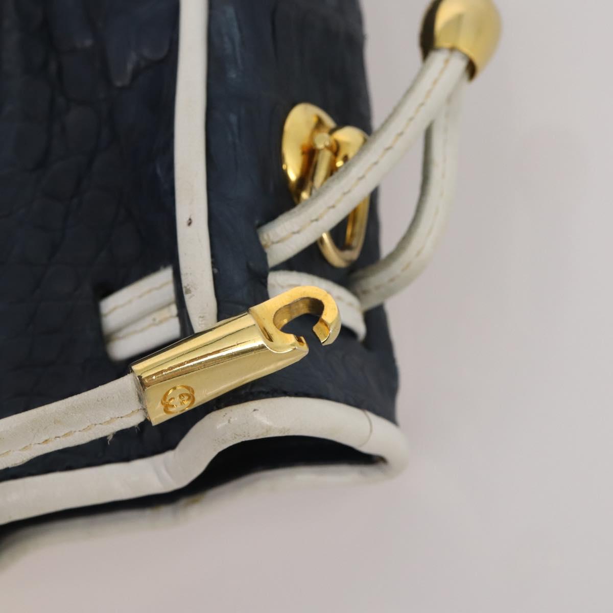 GUCCI Shoulder Bag Leather 4 Set Navy Beige white Auth 188689