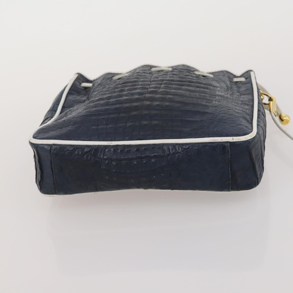 GUCCI Shoulder Bag Leather 4 Set Navy Beige white Auth 188689