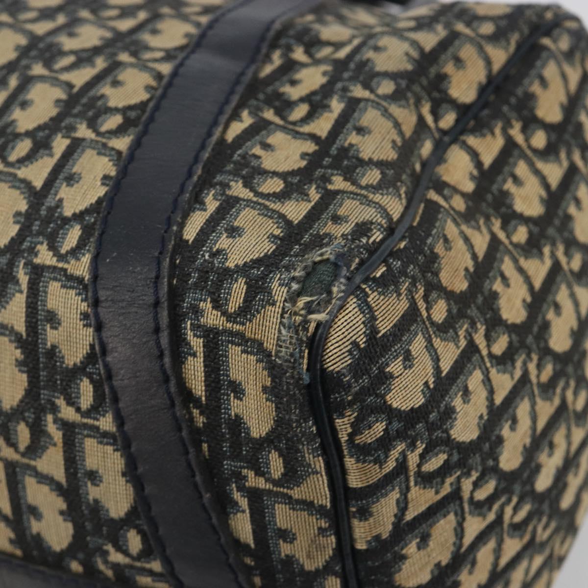 Christian Dior Trotter Canvas Boston Bag Navy Silver Auth 188692