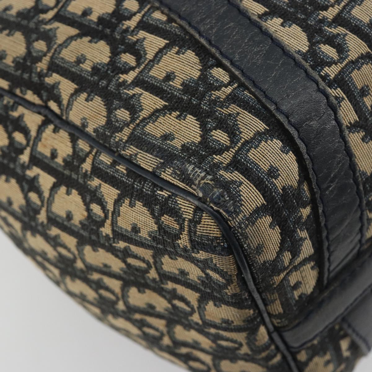Christian Dior Trotter Canvas Boston Bag Navy Silver Auth 188692