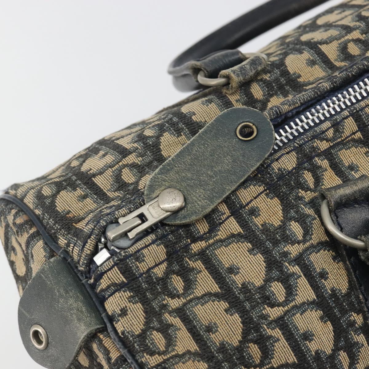 Christian Dior Trotter Canvas Boston Bag Navy Silver Auth 188692