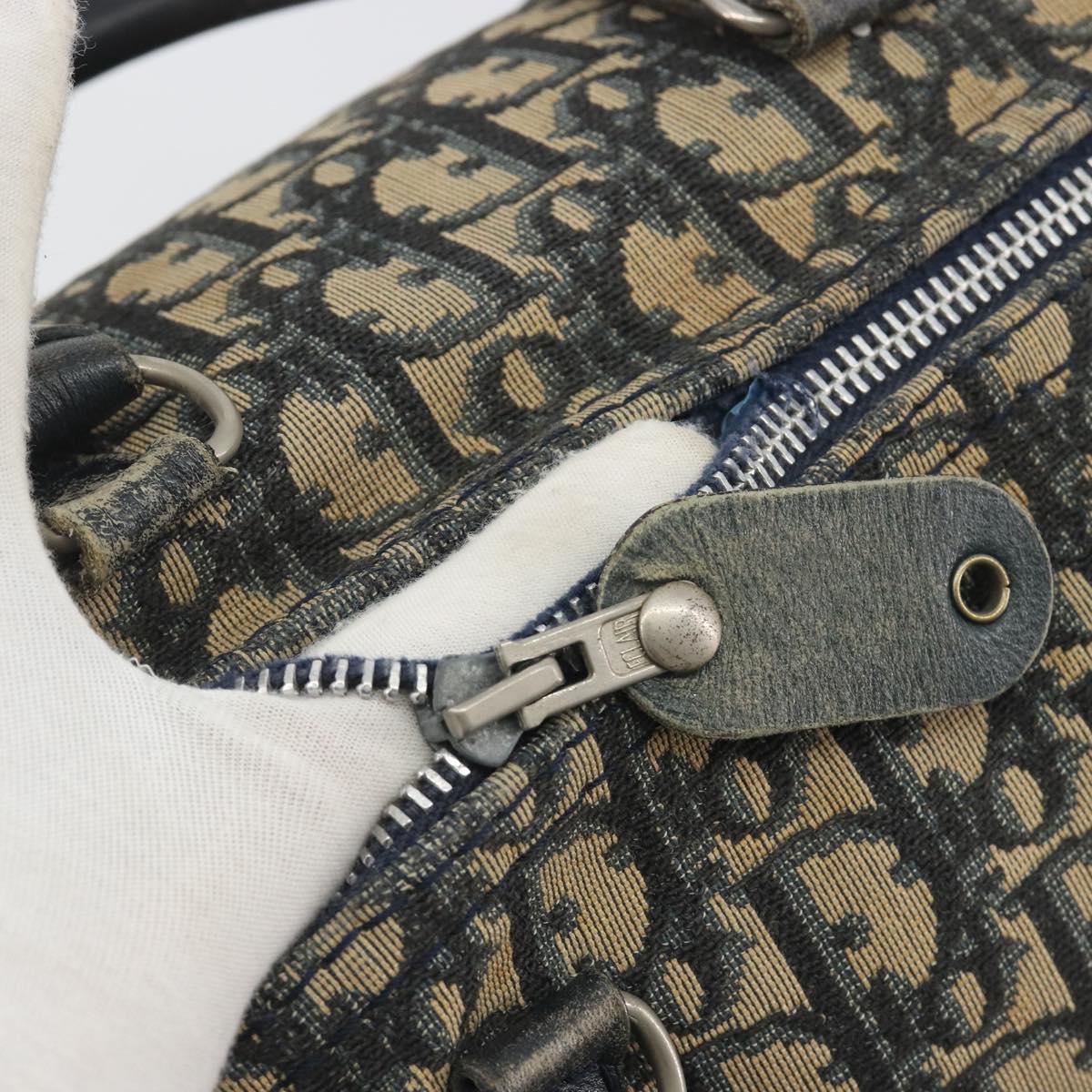 Christian Dior Trotter Canvas Boston Bag Navy Silver Auth 188692