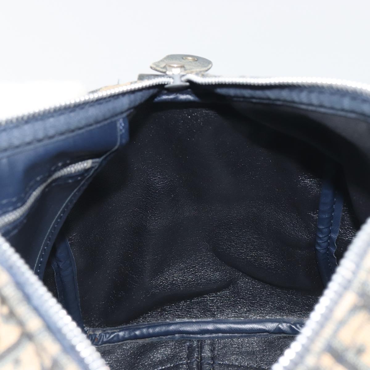 Christian Dior Trotter Canvas Boston Bag Navy Silver Auth 188692