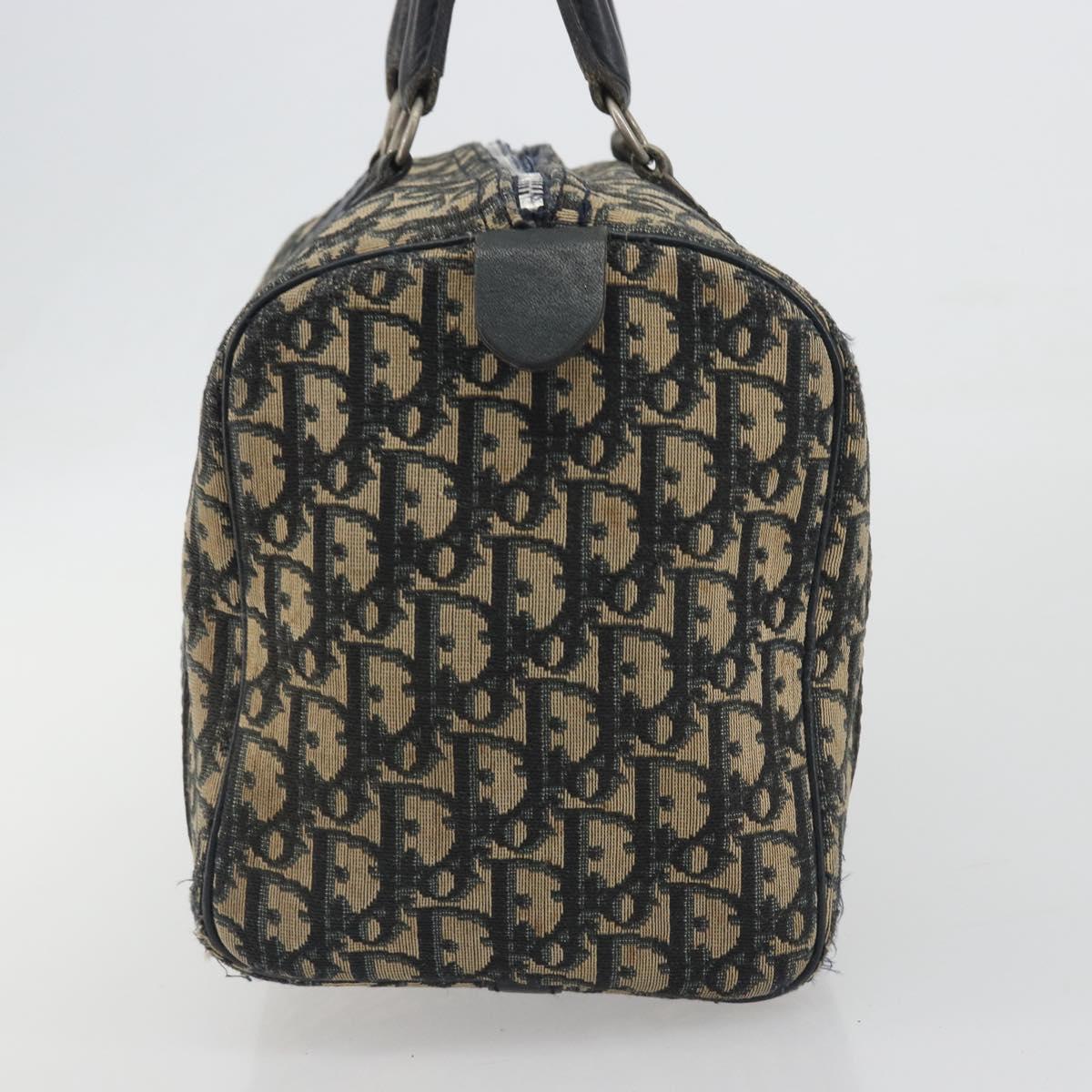 Christian Dior Trotter Canvas Boston Bag Navy Silver Auth 188692