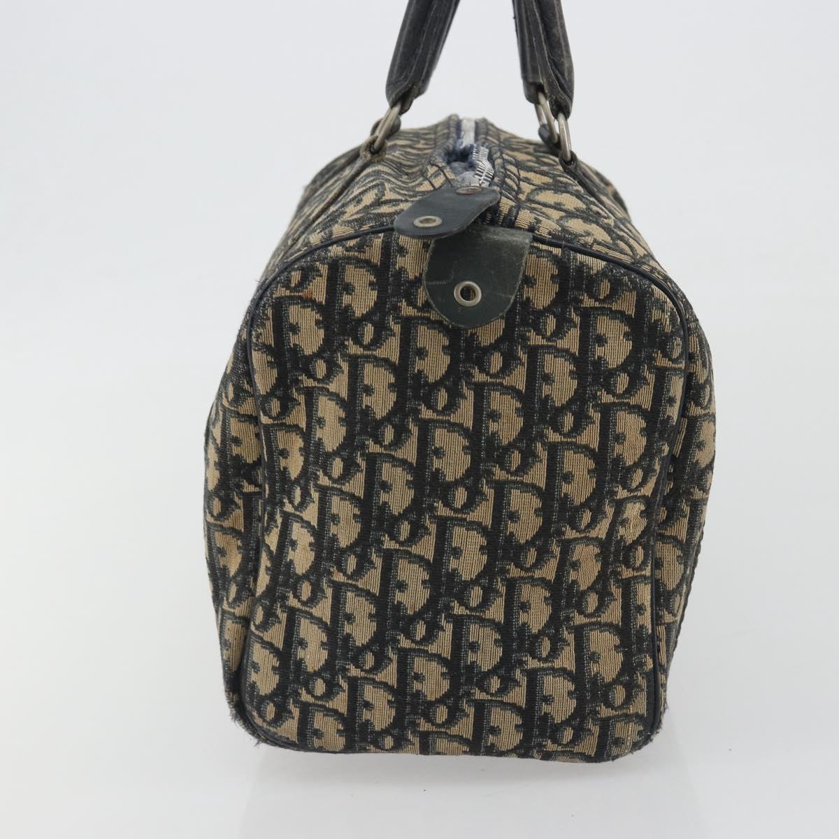 Christian Dior Trotter Canvas Boston Bag Navy Silver Auth 188692