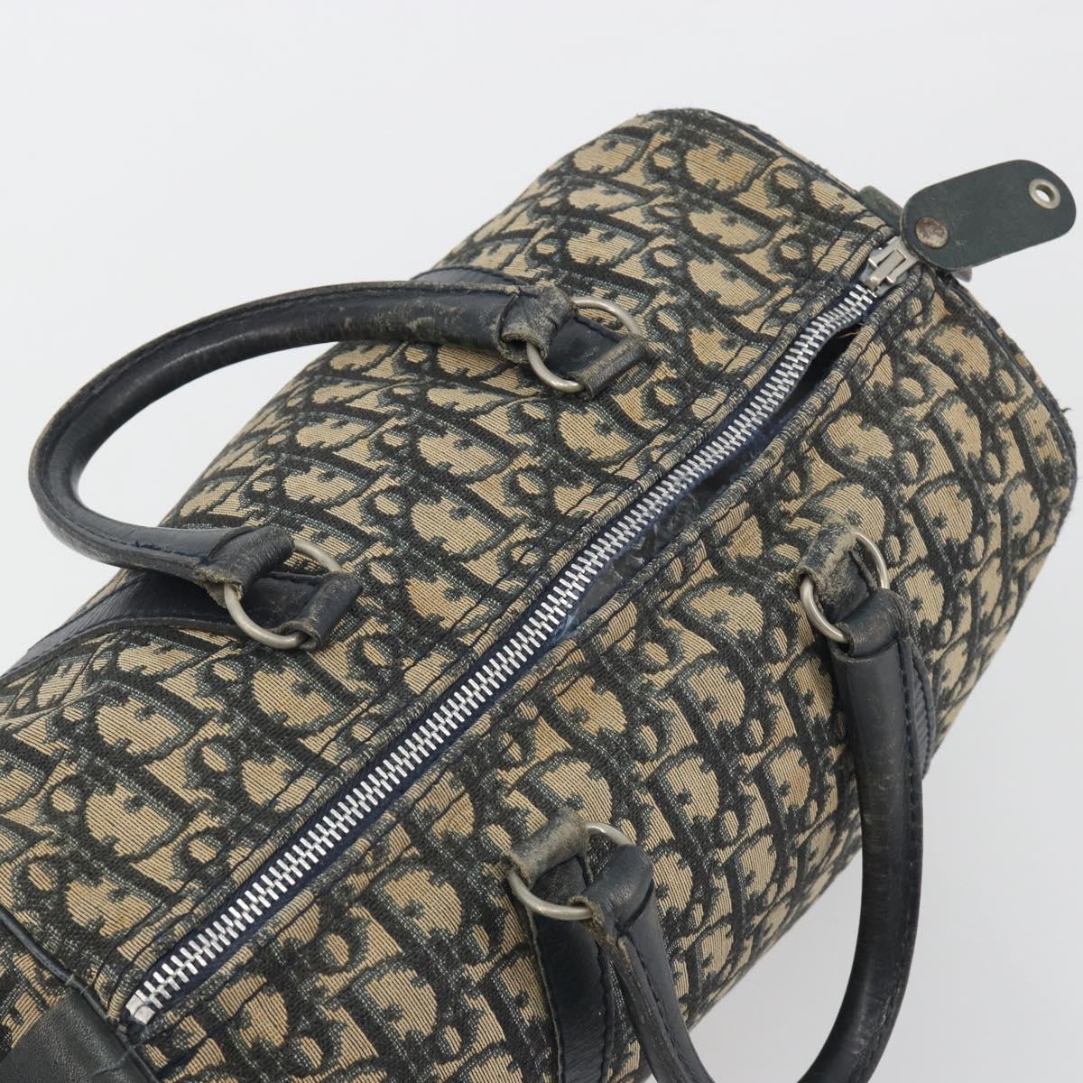 Christian Dior Trotter Canvas Boston Bag Navy Silver Auth 188692