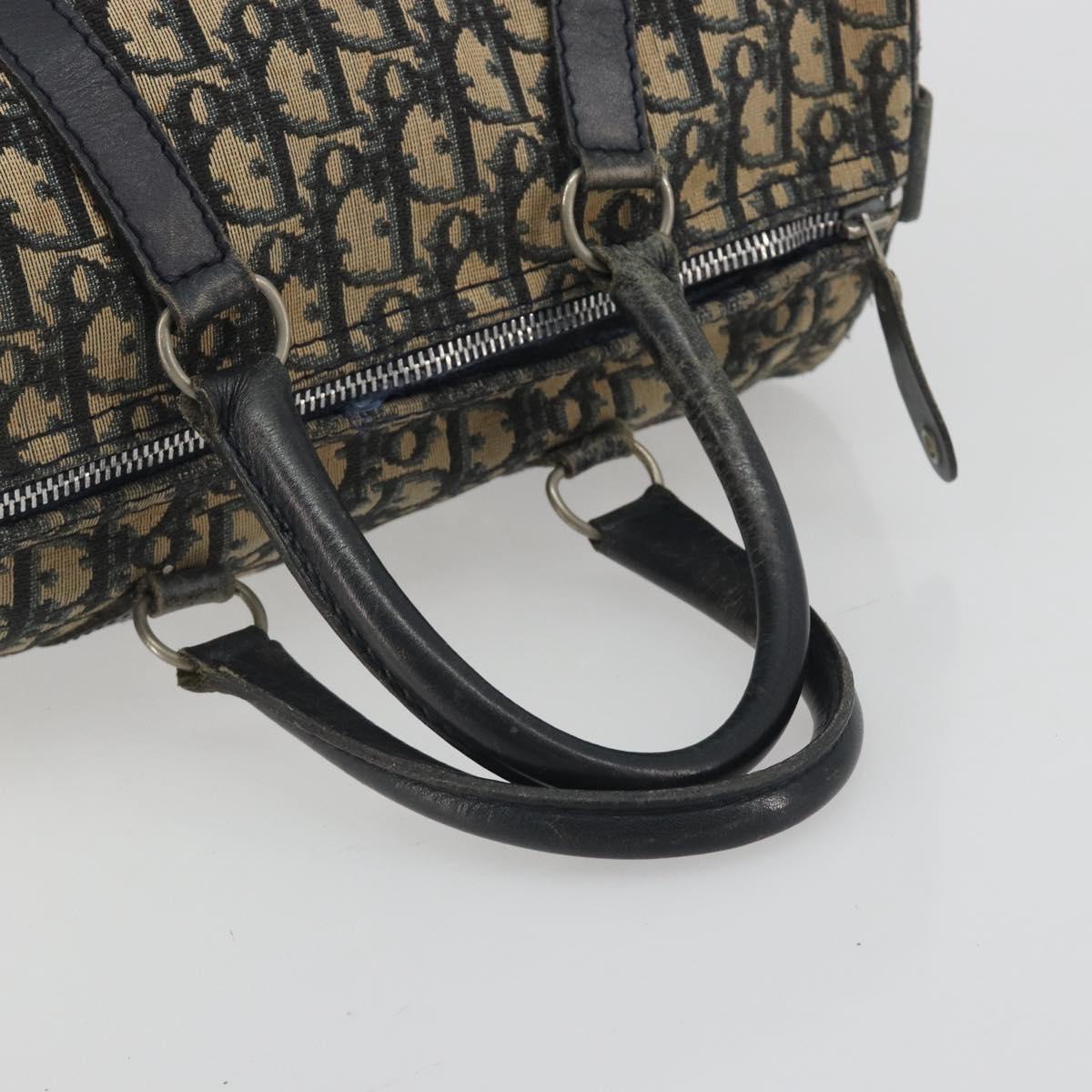 Christian Dior Trotter Canvas Boston Bag Navy Silver Auth 188692