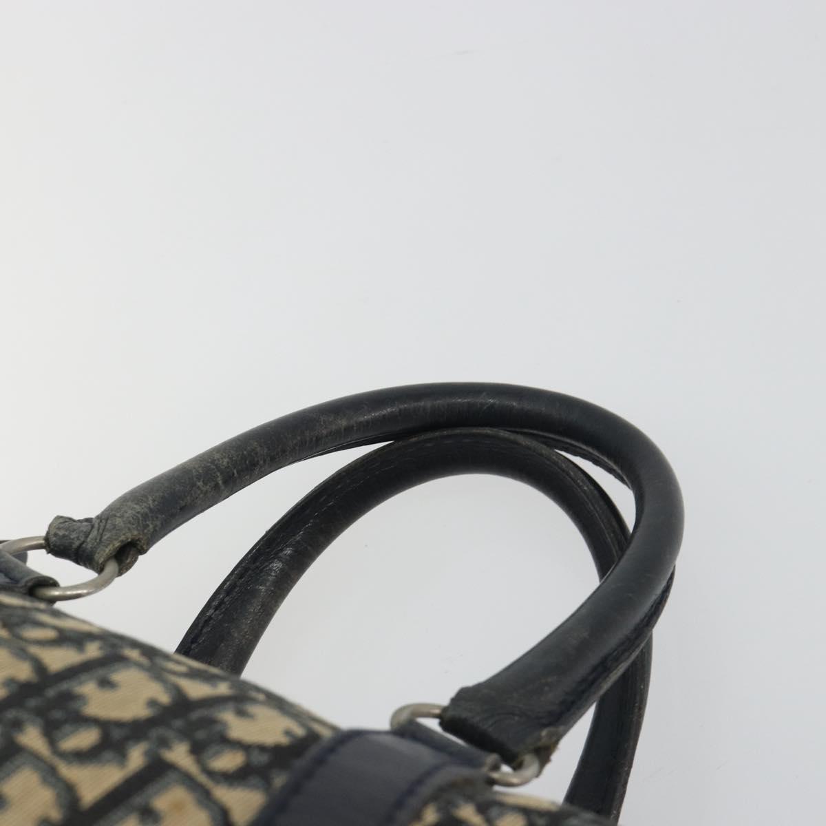 Christian Dior Trotter Canvas Boston Bag Navy Silver Auth 188692