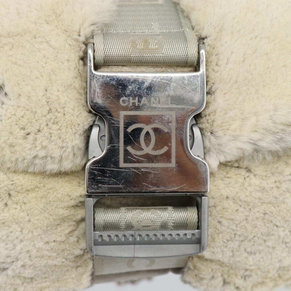 CHANEL Sports Line Chain Shoulder Bag Fur Gray Silver CC Auth 188719
