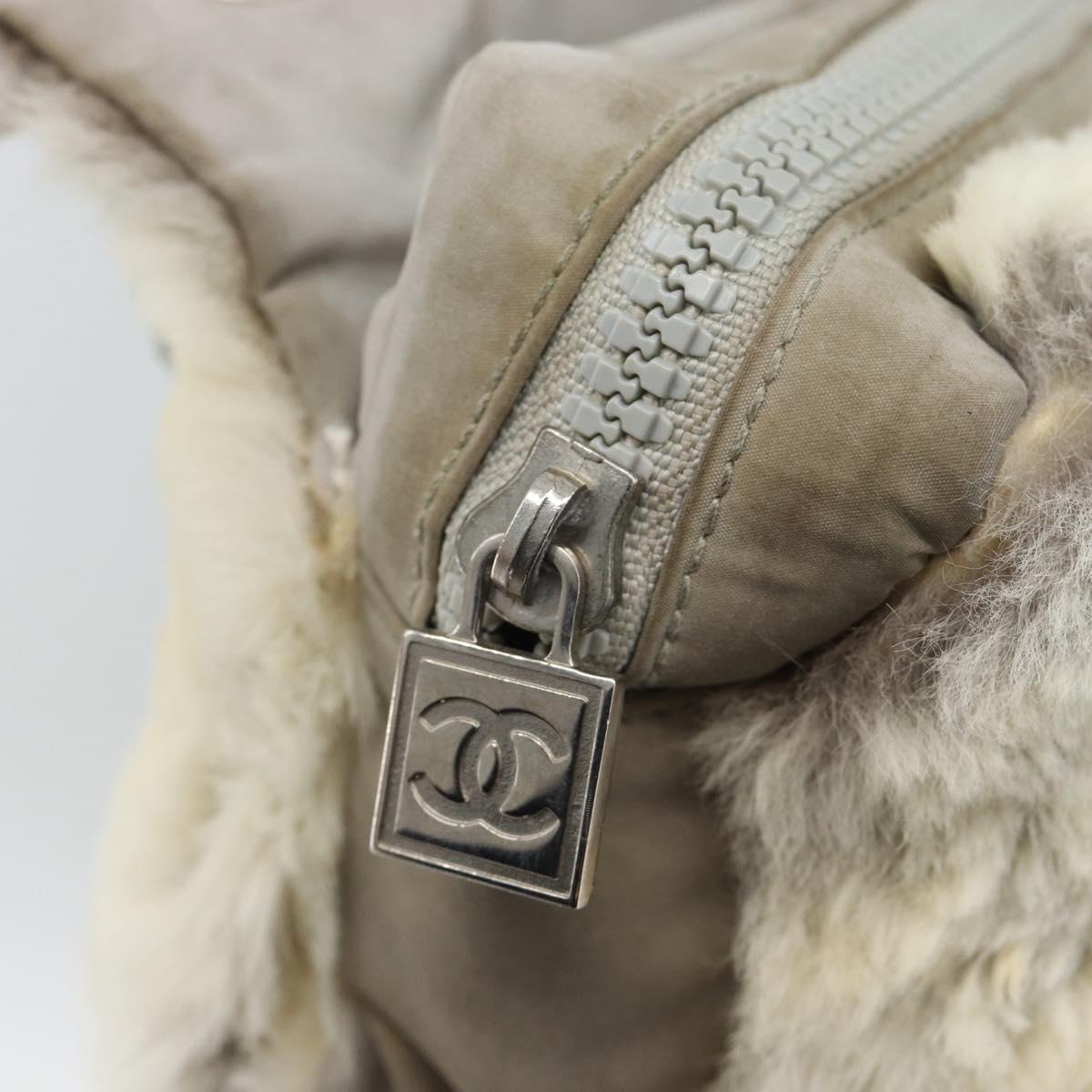 CHANEL Sports Line Chain Shoulder Bag Fur Gray Silver CC Auth 188719