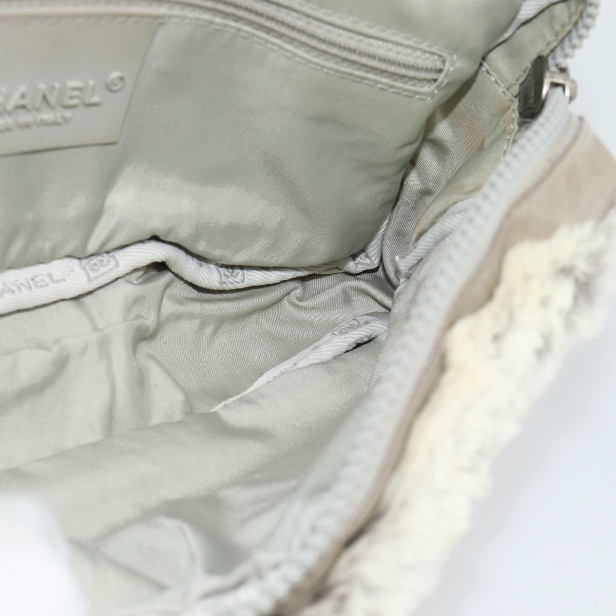 CHANEL Sports Line Chain Shoulder Bag Fur Gray Silver CC Auth 188719